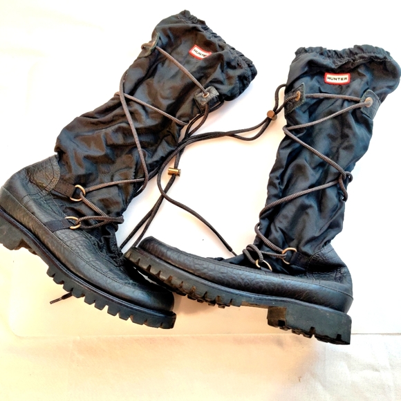 Hunter Shoes - Hunter Black Summit Rain Leather Nylon Rain Boots 8